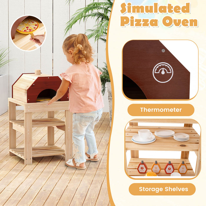 Costway 3 Pieces En Plein Air En Bois Cuisine Jeu Enfants Boue Cuisine Barbecue Grill & Four A Pizza
