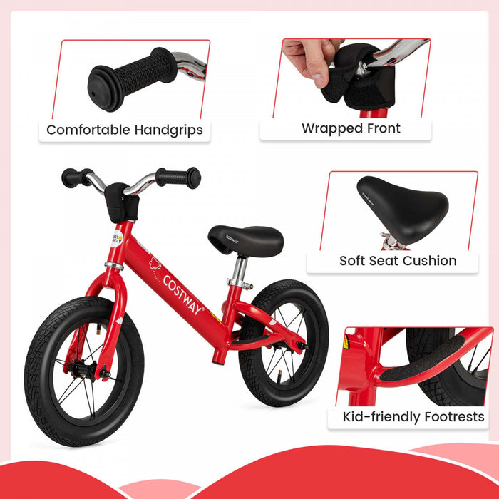 Bicycle D'equilibre Costway 12 Pouces Sans Pedale Bicycle D'entrainement Avec Pneus En Caoutchouc Gonflables Rouges