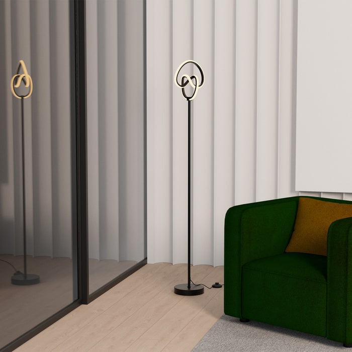 Lampe à pied à conception circulaire tordue à DEL de 58 po noir mat