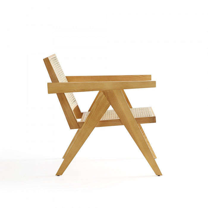Fauteuil d’appoint en bois avec dossier en cannage style industriel chic Hamlet, naturel – Lot de 2