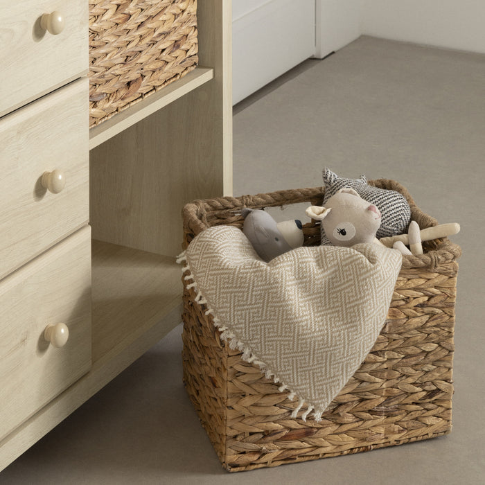 Commode Cotton Candy à 3 tiroirs avec paniers de rangement – chêne blanchi
