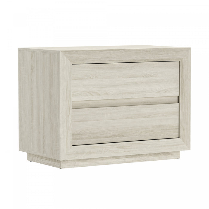 Table de nuit contemporaine Soren 32\" en chene blanchi (2 tiroirs)