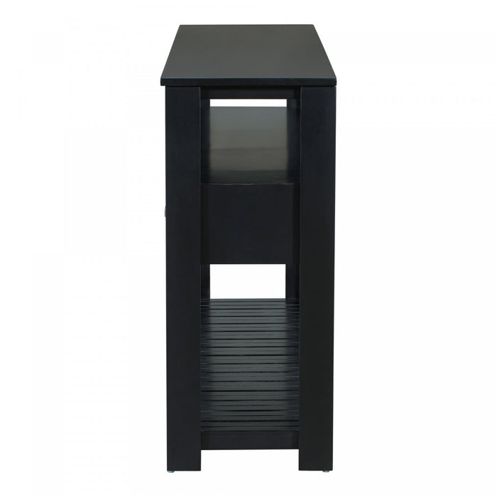 Table d'entree Ava 62,2'' avec tiroirs et etageres ouvertes, noire