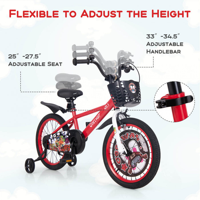 Costway 18\" Velo Pour Enfants Pour 4-8 Avec Guidon Reglable En Hauteur Et Frein A Main En Selle Rouge