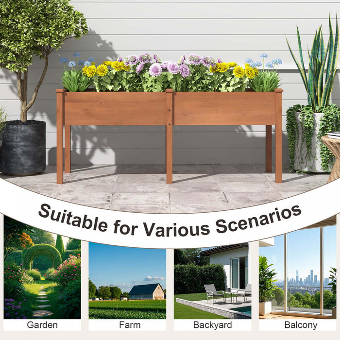 Costway Souleve Lit De Jardin Eleve Boite De Planteur De Bois D'sapin Avec 2 Grandes Zones De Plantation Marron