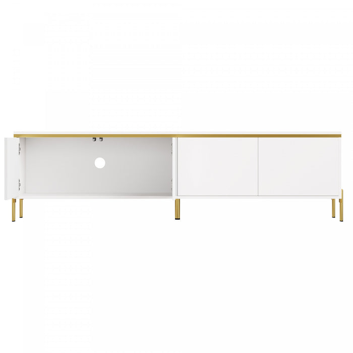 Croma Meuble TV Moderne Haute Brillance 67 po avec Gestion des Cables et Garniture Doree, Blanc