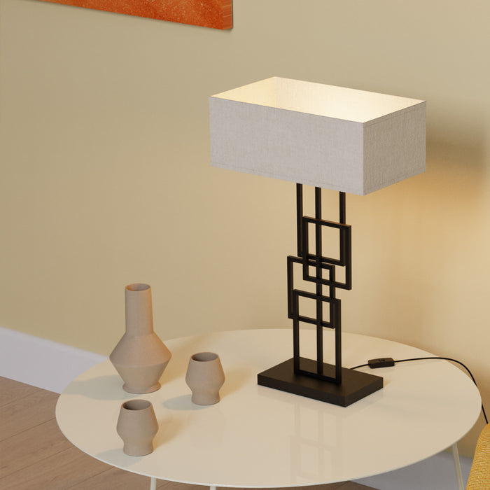 Lampe de table géométrique chic noire de 27 po avec abat-jour cylindrique