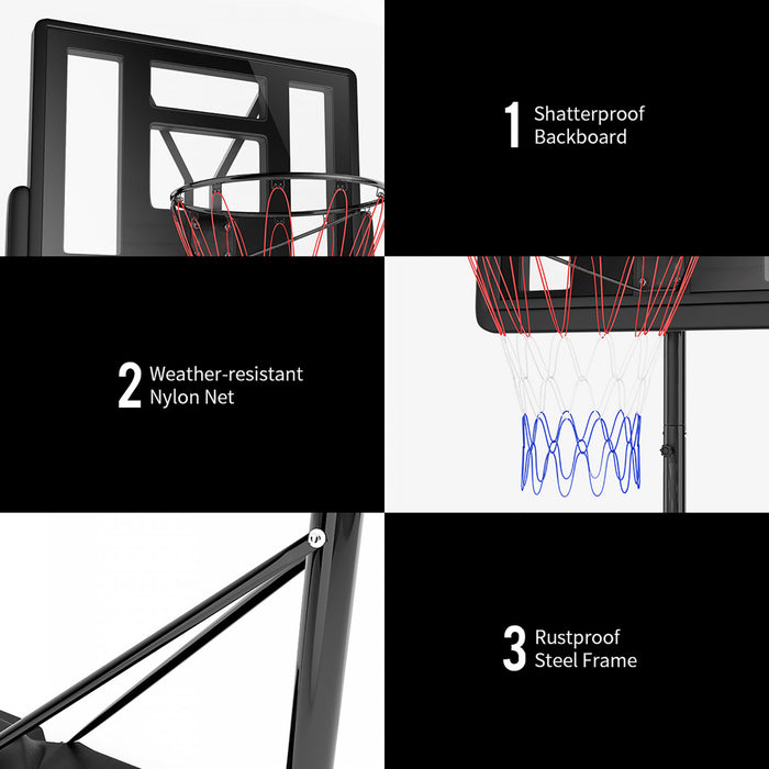 Base Et Panier De Basket-ball Portable Reglable En Hauteur Costway, Roues Arriere Incassables, 2 Filets