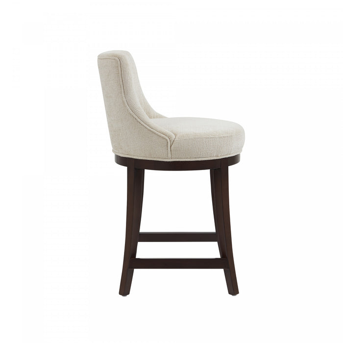 Tabouret de comptoir moderne en bois Lucia avec assise en chenille, finition naturelle
