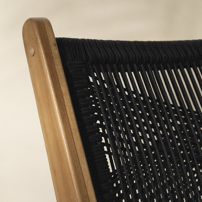 Fauteuil de détente Agave en teck et en corde tressée - noir et naturel