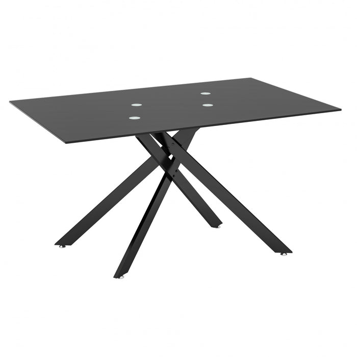 Table a manger rectangulaire en verre trempe de 51,18\" Ethan avec pieds metalliques elegants, noire