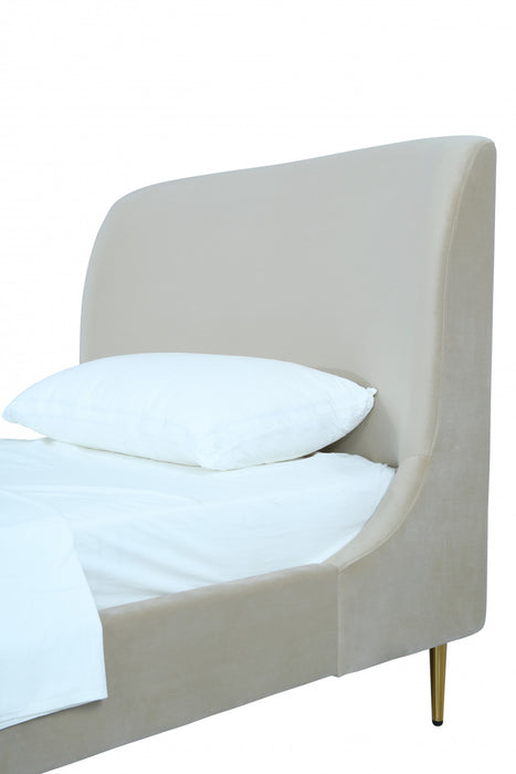 Lit jumeau Heather style milieu du siecle moderne, tapisse de velours creme et or