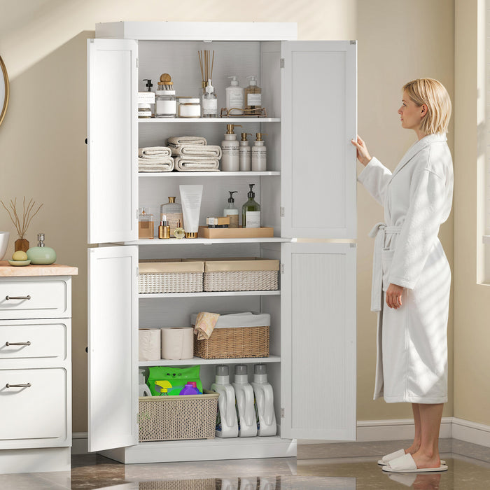HOMCOM Garde-manger Cuisine 4 Portes Autoportant Etageres Blanc