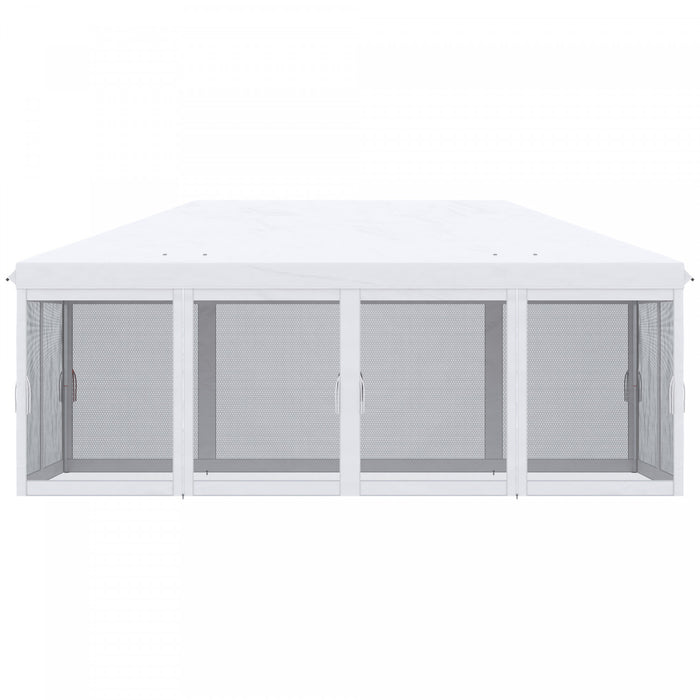 Outsunny Tente 10' X 20', Auvents Instantanes Avec 6 Parois Laterales En Maille Amovibles, Sac De Transport, Blanc Creme