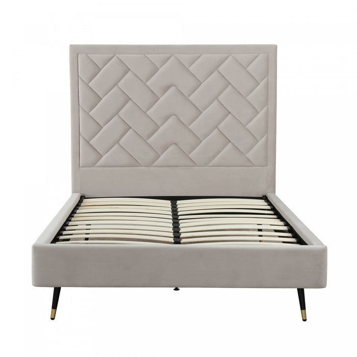 Lit double moderne Crosby en velours capitonne coloris grege