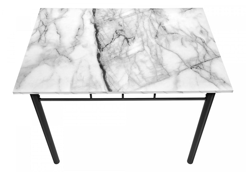 Ensemble de salle à manger 5 pièces de style moderne contemporain pour la cuisine avec petite table rectangulaire, imitation de marbre blanc, stratifié et métal noir