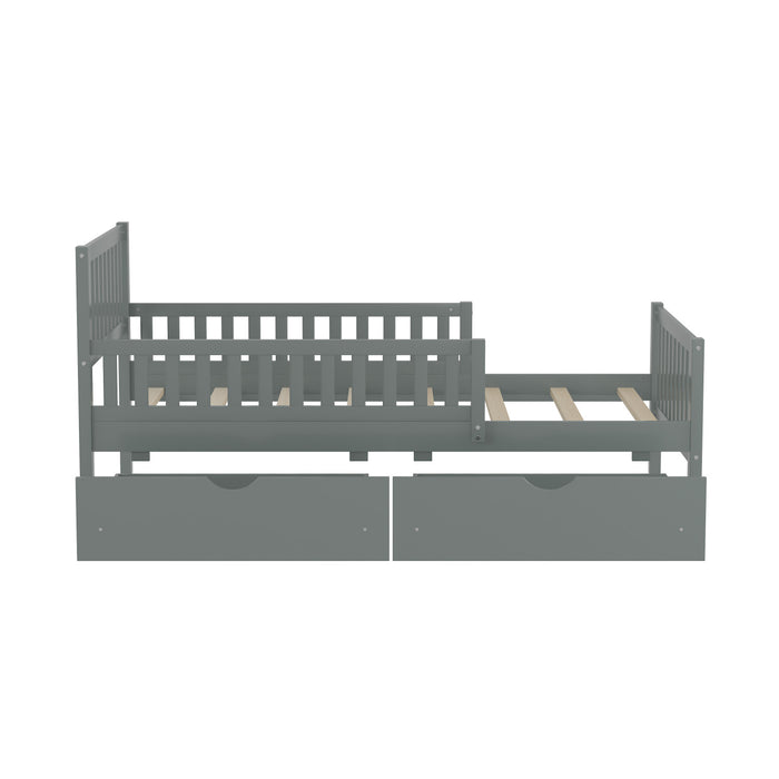 Emma – Lit Plateforme en Bois avec Barrieres de Protection et Tiroirs de Rangement, Format Simple - Gris