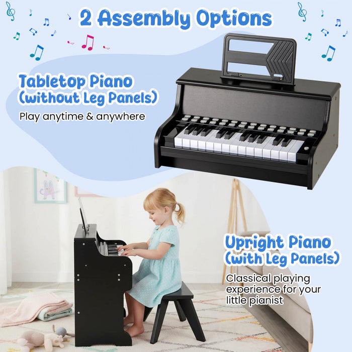 Costway Piano Numerique 25 Touches avec Pupitre, Tabouret, Touches Retroeclairees et Mode Enseignement pour Enfants des 3 Ans - Noir