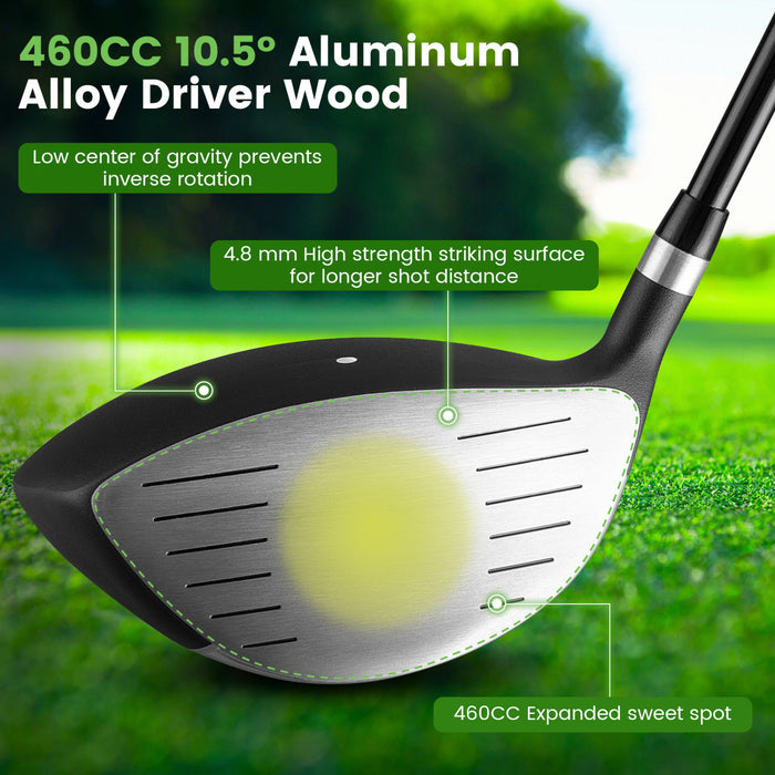 Costway 9 Pcs Hommes Complet Golf Club Ensemble A Droite Avec 460cc Alliage Driver Fers Gris