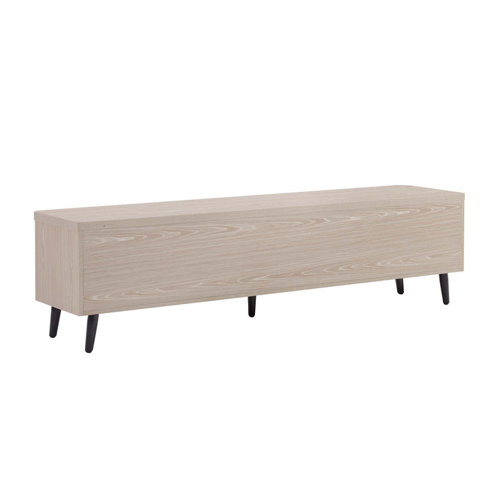 Meuble TV Jodie style milieu du siecle a cannelures, 175 cm, chene blanchi