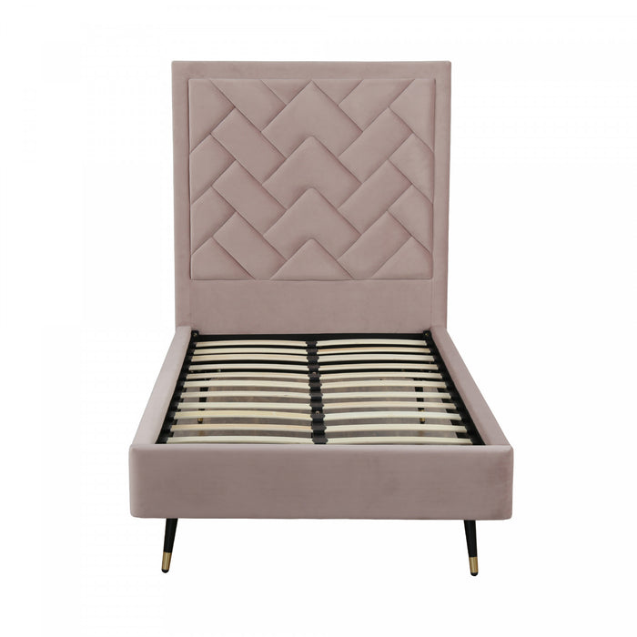 Lit simple moderne Crosby en velours capitonne, coloris rose blush