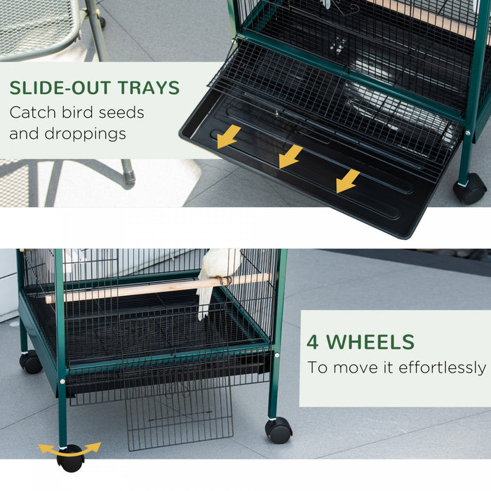 Pawhut Grande Cage A Oiseaux Avec 1,7 Pi De Largeur Pour Envergure, Voliere D'interieur Avec Design Multi-portes, Adaptee Pour Un Canari, Pinson, Conure, 55\"