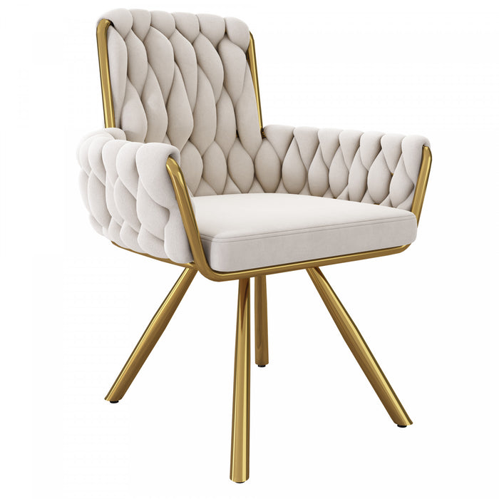 Chaises de salle a manger pivotantes Timothy en velours avec revetement capitonne et pieds en metal dore, lot de 2