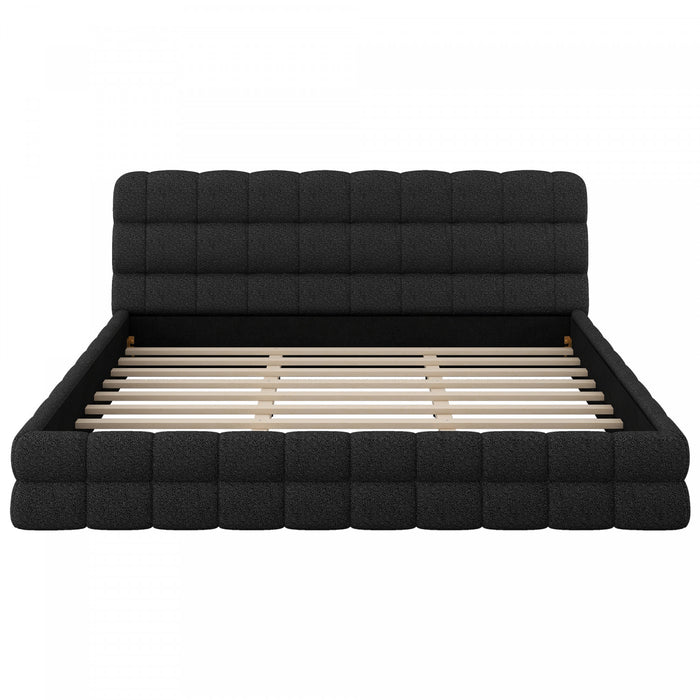 Lit plateforme moderne Emma rembourre avec structure en bois massif confortable, taille king, noir