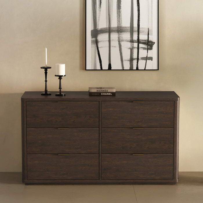 Commode moderne Evelyn 60\" en brun (6 tiroirs)