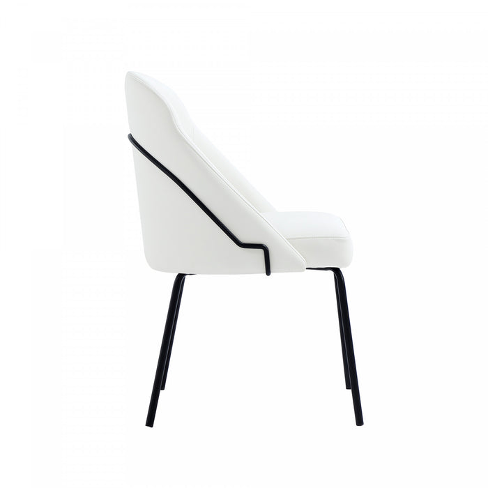 Chaise de salle a manger moderne Gracie en cuir vegetalien et metal, blanc et noir - Lot de 4