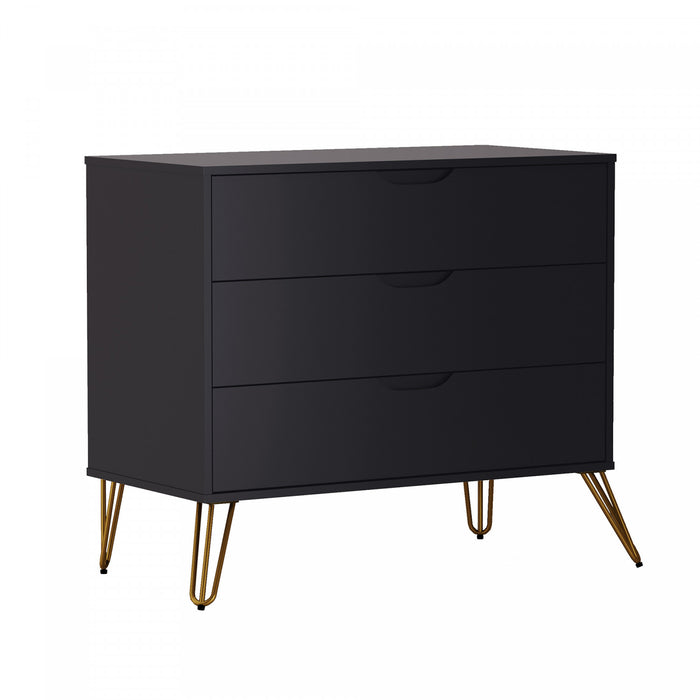 Commode Avira Mid-Century Modern 89 cm en noir (3 tiroirs)