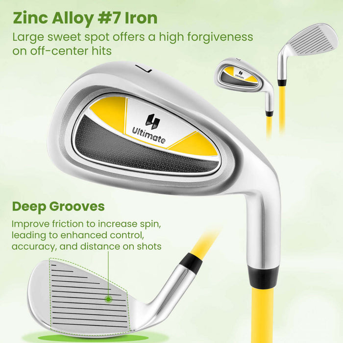 Ultimate Junior #7 Fer Pour Enfants Avec Arbre En Fibre De Verre Et Couverture De Tete Junior Practice Golf Club Jaune