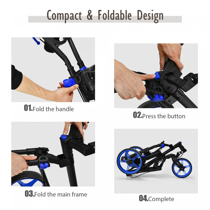 Goplus Pliant Golf Pousser Chariot W / Tableau De Bord Poignee Reglable Roue Pivotante Bleu