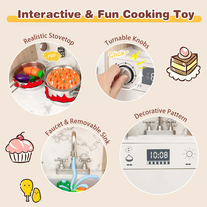 Costway Enfants Pretendre Jouer Cuisine Jouet En Bois Avec Eclairage Led Et Cafetiere