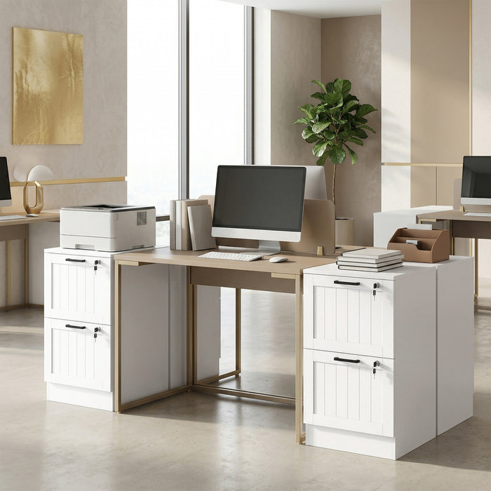 HOMCOM Classeur a 2 tiroirs avec serrure pour lettre A4, Blanc