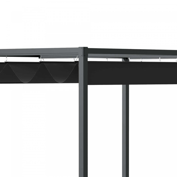 Outsunny 10 X 7ft Pergola Gazebo Avec Auvent Retractable Patio Exterieur Abri Soleil Jardin Tissu Resistant A L'eau Noir