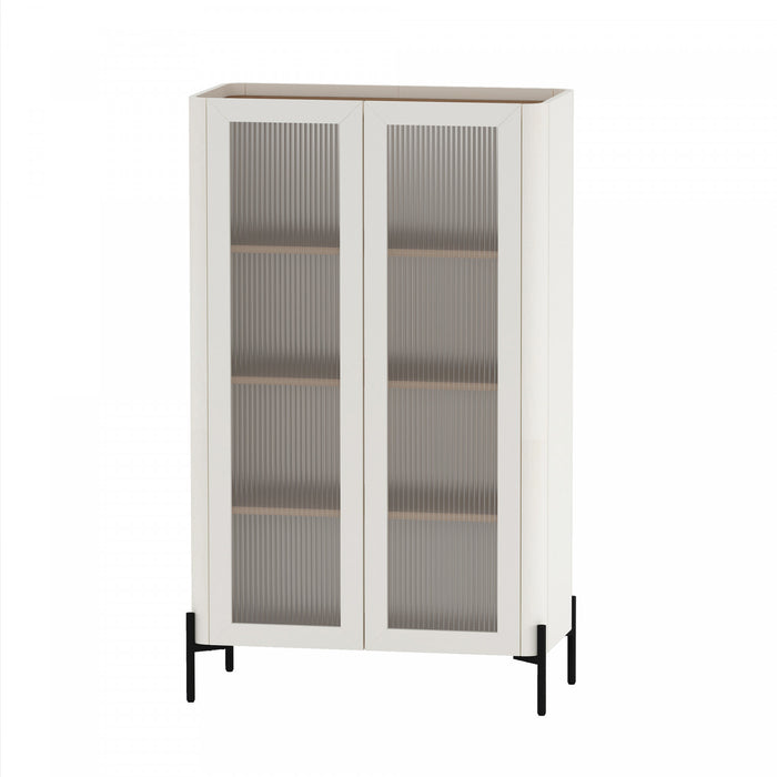 Armoire bibliotheque moderne Abbey 32\" en verre trempe, erable et blanc casse (4 etageres) - Lot de 2