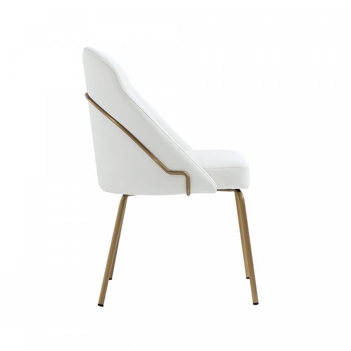 Chaise de salle a manger moderne Gracie en cuir vegetalien blanc et or avec structure en metal - Lot de 4