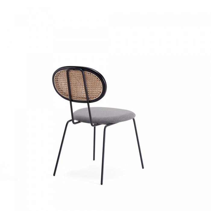 Chaise de salle a manger Jardin Industry Chic avec dossier en cannage et assise rembourree, noir et gris - Lot de 4