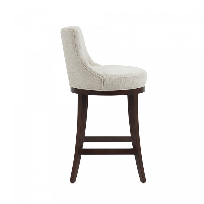 Tabouret de bar moderne en bois Lucia, revetu de chenille, coloris naturel