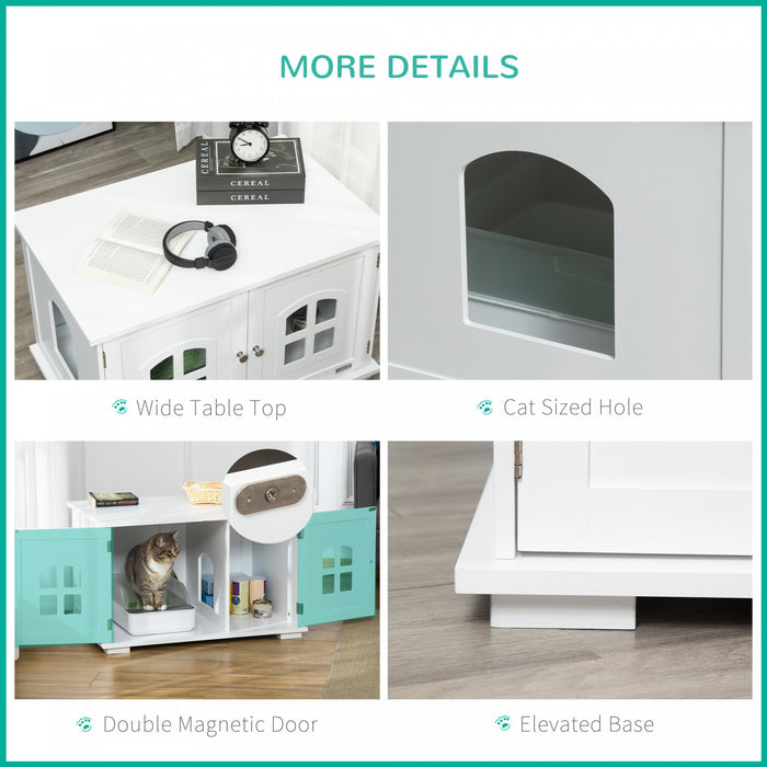 Pawhut Boite A Litiere Pour Chat Meuble Cache Pour Chat Toilette Interieure Pour Chat Table De Nuit A Double Porte Table D'extremite Avec Fenetre Pour Chat Blanc