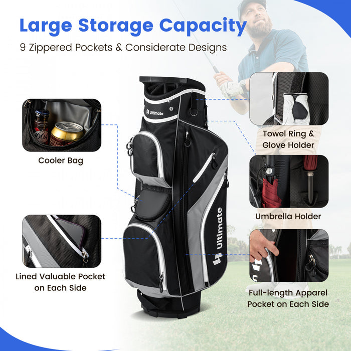 Sac De Chariot De Golf Leger Costway Avec 14 Diviseurs Superieurs De Maniere 9 Poches Sac De Refroidissement De Capuchon De Pluie