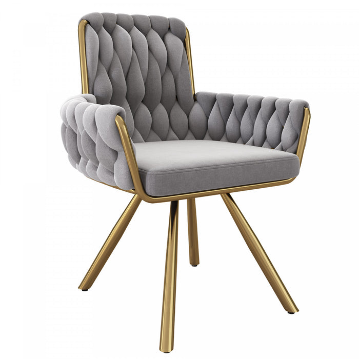 Chaises de salle a manger pivotantes Timothy en velours avec revetement capitonne et pieds en metal, lot de 2, gris
