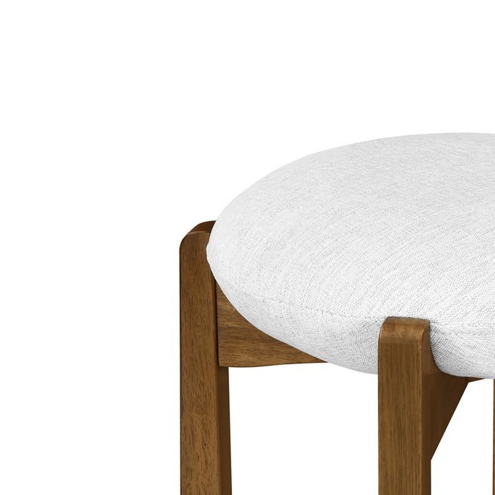 Olivia – Lot de 2 tabourets de bar d’interieur en bois d’hevea avec assise ronde, structure durable et revetement en tissu