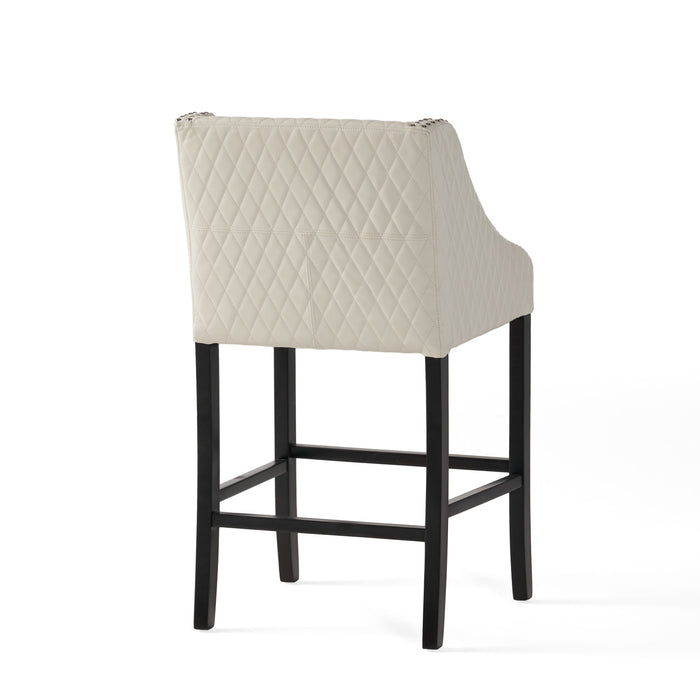Tabouret De Bar Deborah Avec Accoudoirs, Revêtement En Cuir Reconstitué Matelassé - Coloris Ivoire