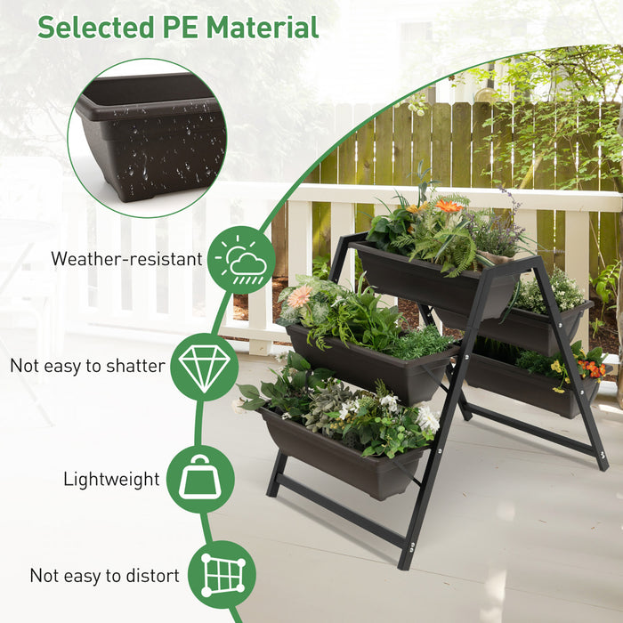 Support De Fleurs D’echelle, Rack A Plantes Avec Pots De Fleurs, Etagere A Fleurs Avec 5 Pots, Charge Maximale 25 Kg, Cadre Robuste En Fer, Ideal Pour Balcon, Jardin, 91 X 65 X 79 Cm