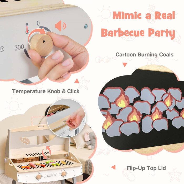 Ensemble De Barbecue De Jeu En Bois Pour Enfants, Barbecue Jouet Bbq Avec 17 Ustensiles De Grill En Bois Et Nourriture De Jeu, 4 Pieds En Bois Massif, Jeu De Cuisine D'imitation Pour Usage Interieur Et Exterieur, Cadeau Pour Garcons Et Filles De Plus De 3 Ans