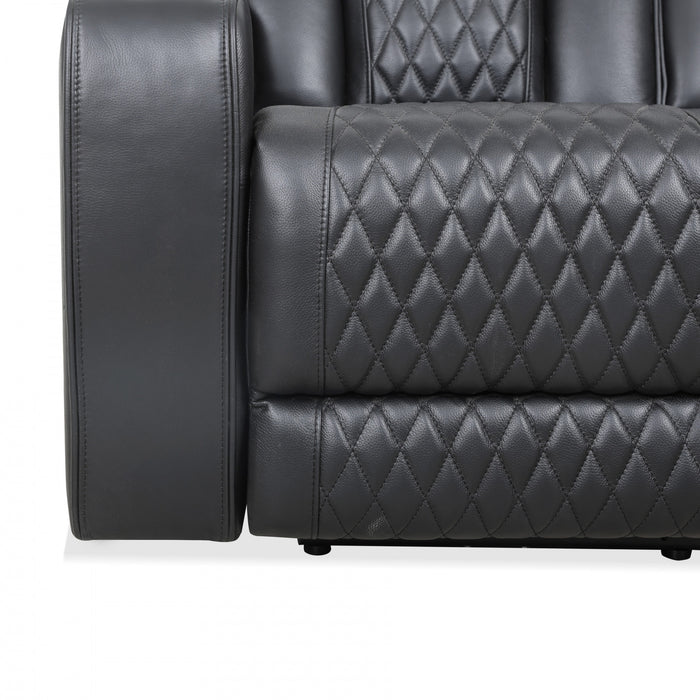 Sofa inclinable electrique Kingsley de 78 po en cuir assorti avec console de rangement et USB - Noir
