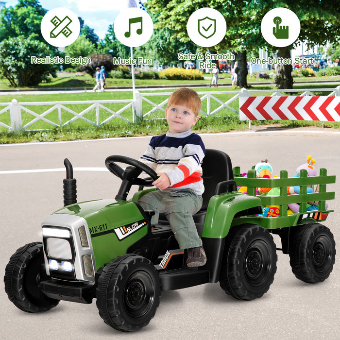 Costway Tracteur A Remorque Electrique 12v Avec Telecommande Et Lumieres Led