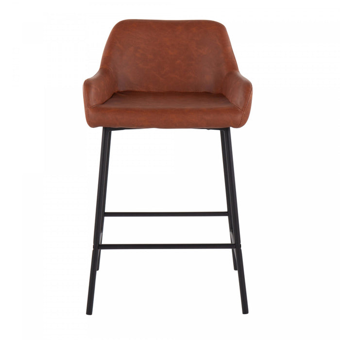 Tabouret industriel Daniella de hauteur comptoir en similicuir chameau - ensemble de 2